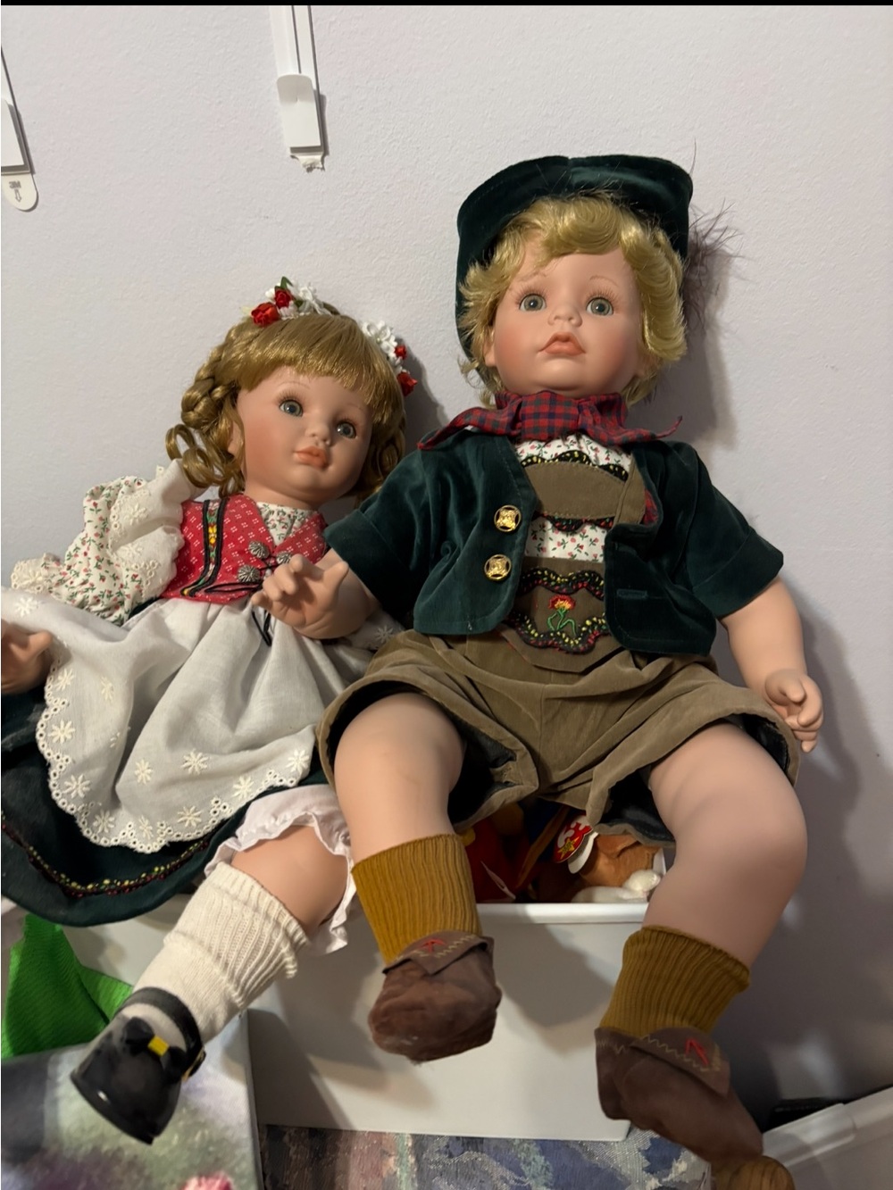 Classic Porcelain-Style Boy Doll in Dark Green Outfit